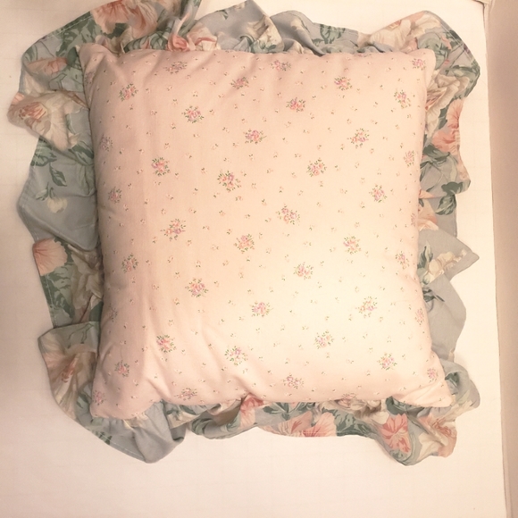 HAND CRAFTED Shabby Chic Floral Ruffled Pillow in Pastel Pinks and Blues - Picture 6 of 6